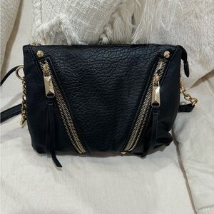Jessica Simpson Black Crossbody Bag with Gold Zippers